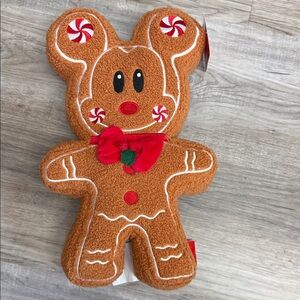 Gingerbread Mickey Mouse Plush Toy with Red Bow